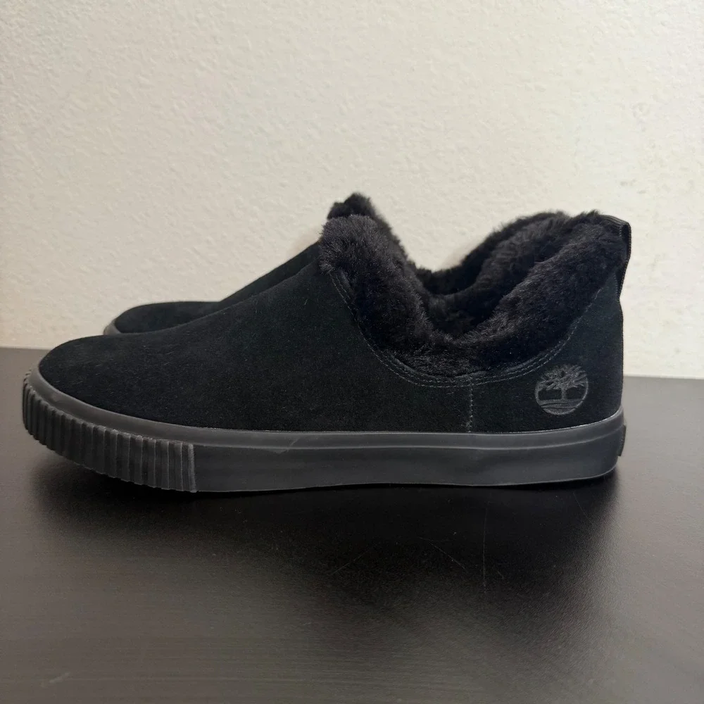 Timberland Womens Faux Fur Lined Suede Leather Sneakers Size 9 Black Cozy